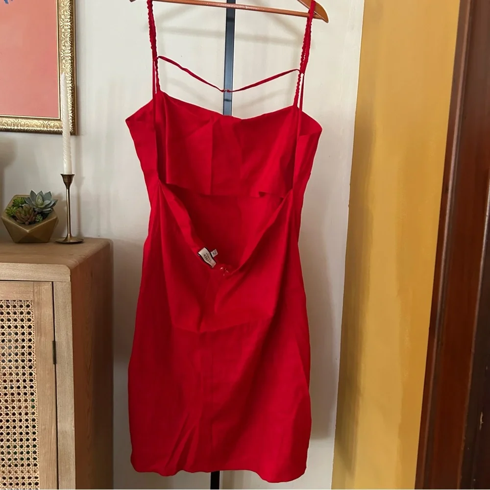 J.Crew Collection Side-Ruched Dress Stretch Linen-Viscose Blend Red Plus Size 24